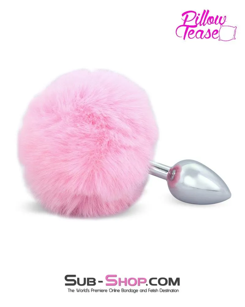 0549E      Powder Puff Princess Light Pink Bunny Butt Small Chrome Anal Plug Tail - LAST CHANCE - Final Closeout!