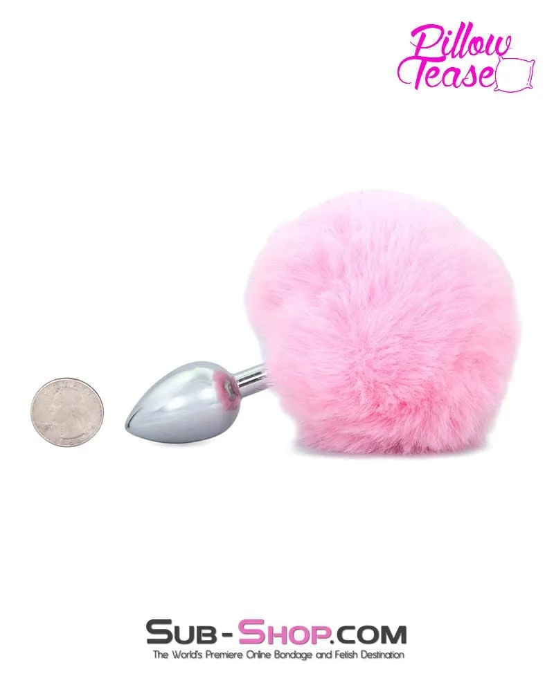 0549E      Powder Puff Princess Light Pink Bunny Butt Small Chrome Anal Plug Tail - LAST CHANCE - Final Closeout!