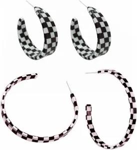 2 Pairs Lightweight 70s 80s 90s Transparent Black White Circle Round Acrylic Geometric Striped Checkered Dangle Drop Earrings for Women Statement Jewelry Gifts