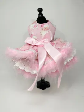 245  Pink Santa Print Dress with Pink Bow and Puffy Skirt.  Size XS.