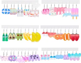 28/30 Pairs Funny Weird Cute Earrings Earrings (Or Clips) for Women Including Kawaii Fun Unique Cool Quirky Animal Food Fruit Duck Mushroon Flowers Bear Summer Shell Aesthetic Earrings For Women