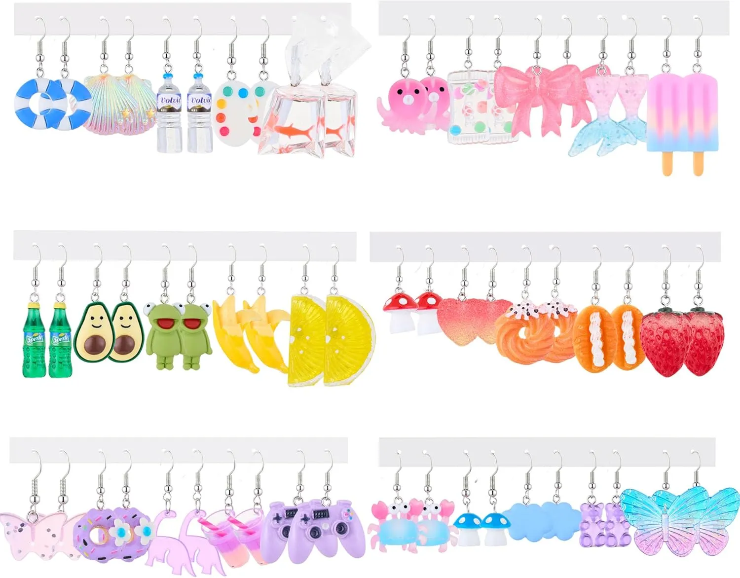 28/30 Pairs Funny Weird Cute Earrings Earrings (Or Clips) for Women Including Kawaii Fun Unique Cool Quirky Animal Food Fruit Duck Mushroon Flowers Bear Summer Shell Aesthetic Earrings For Women