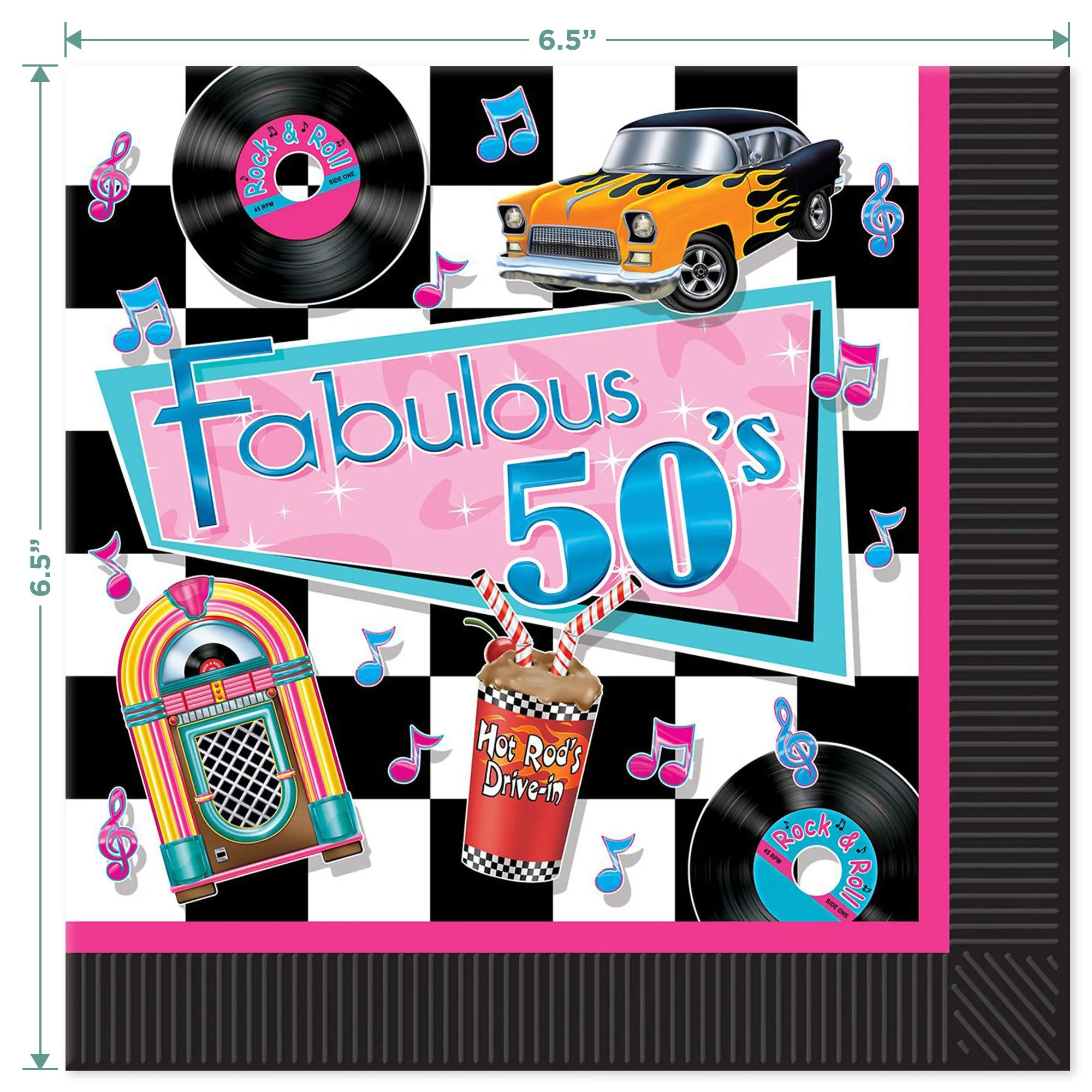 50's Party Supplies - Fabulous Fifties Paper Dinner Plates and Lunch Napkins (Serves 16)
