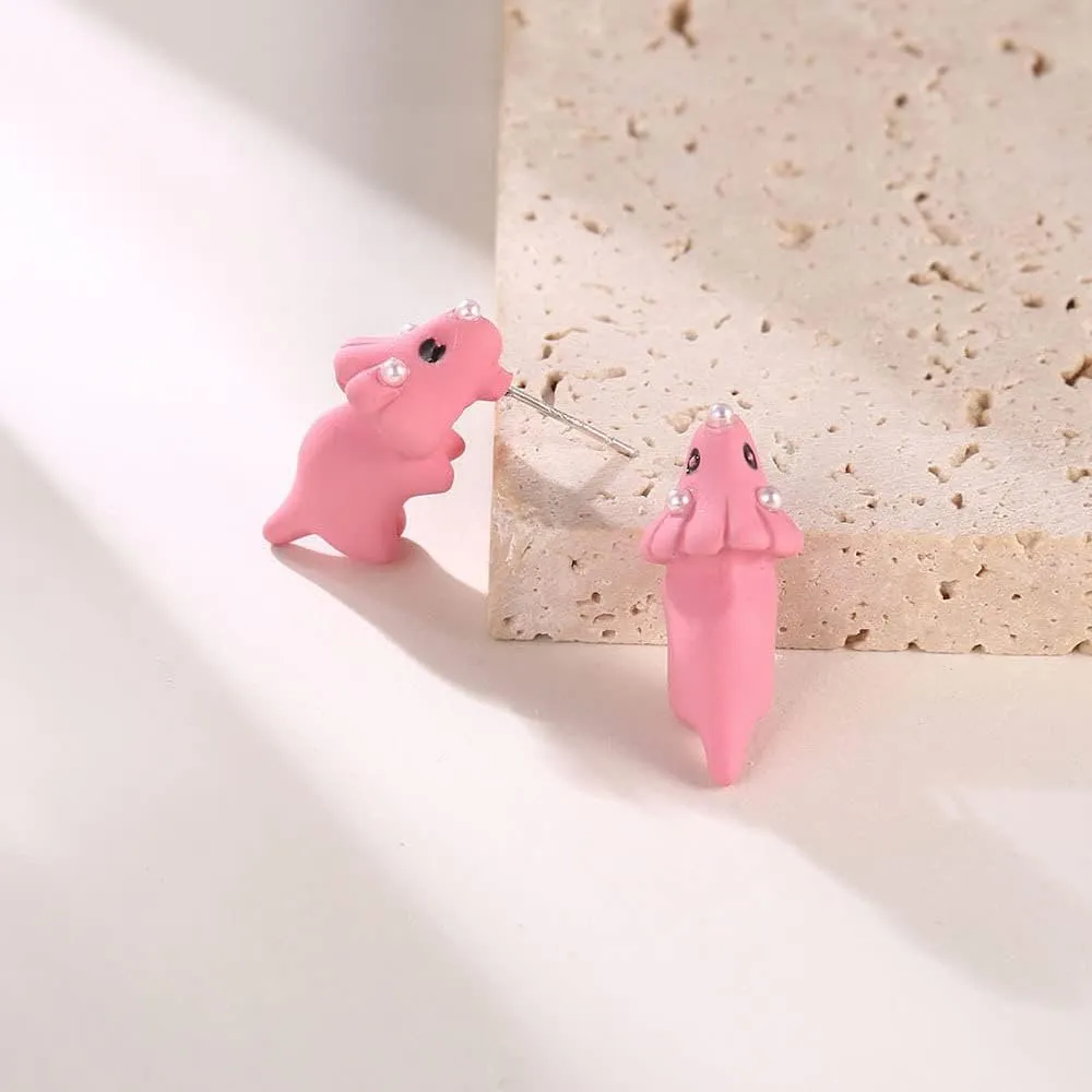 6 Pairs Cute Animal Bite Earrings for Women Dinosaur Hot Balloon Dog Stud Earrings 3D Polymer Clay Earrings Handmade Cartoon Small Animal Earrings Set Animal Biting Earrings Jewelry