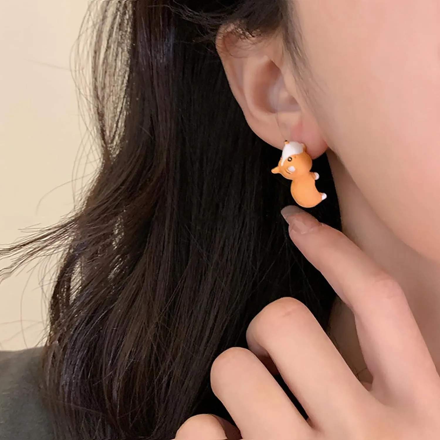 6 Pairs Cute Animal Bite Earrings for Women Dinosaur Hot Balloon Dog Stud Earrings 3D Polymer Clay Earrings Handmade Cartoon Small Animal Earrings Set Animal Biting Earrings Jewelry