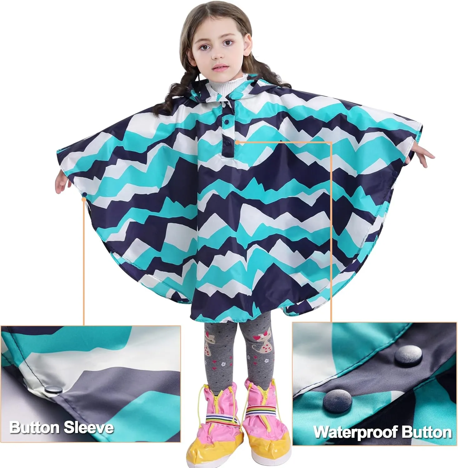 AIWUHE Kids Rain Poncho Cartoon Raincoat Jacket Cute Rain Coat Toddler Boys Girls Rain Cape Light Waterproof Hoodie Outwear