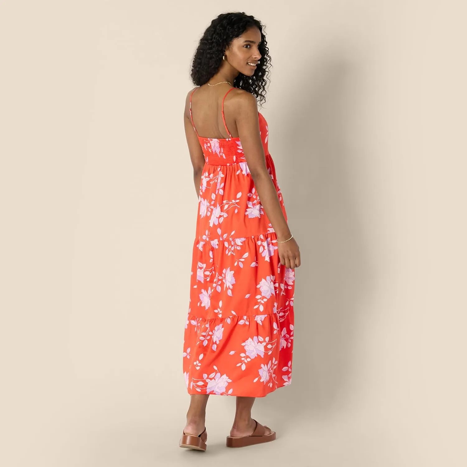 Amazon Essentials Women's Fit and Flare Empire Waisted Cotton Sateen Tiered Maxi Dress
