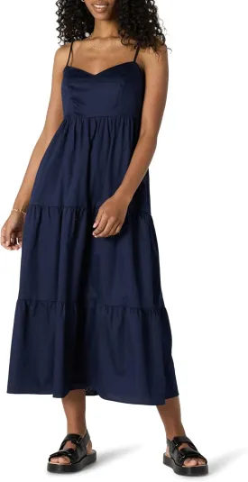 Amazon Essentials Women's Fit and Flare Empire Waisted Cotton Sateen Tiered Maxi Dress