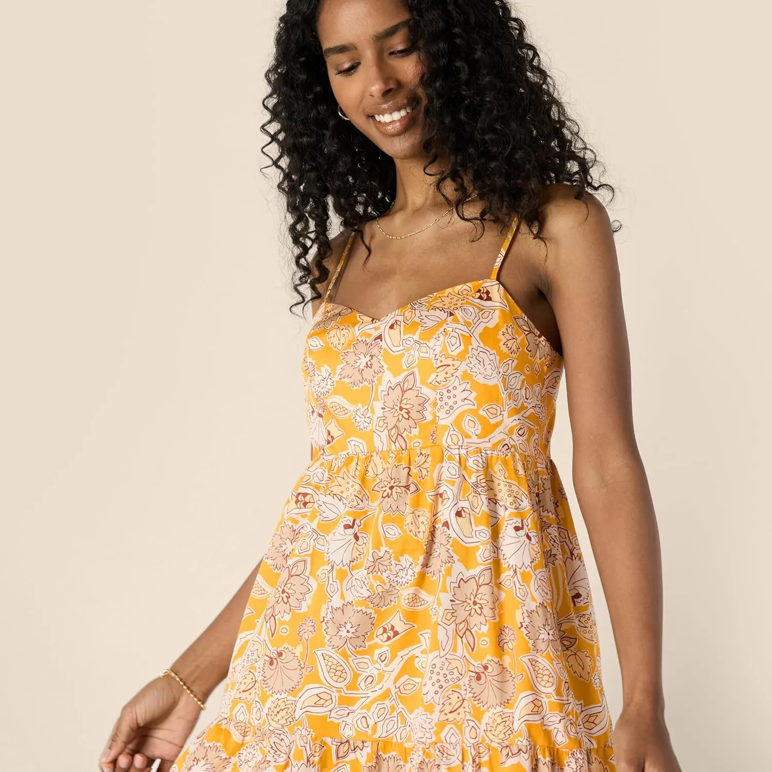 Amazon Essentials Women's Fit and Flare Empire Waisted Cotton Sateen Tiered Maxi Dress