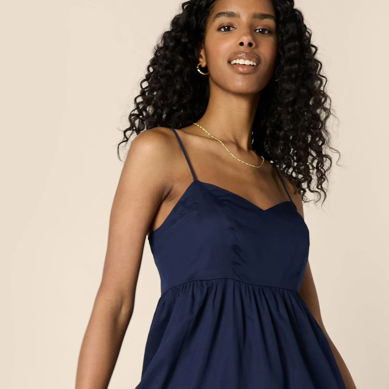 Amazon Essentials Women's Fit and Flare Empire Waisted Cotton Sateen Tiered Maxi Dress