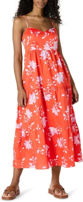 Amazon Essentials Women's Fit and Flare Empire Waisted Cotton Sateen Tiered Maxi Dress