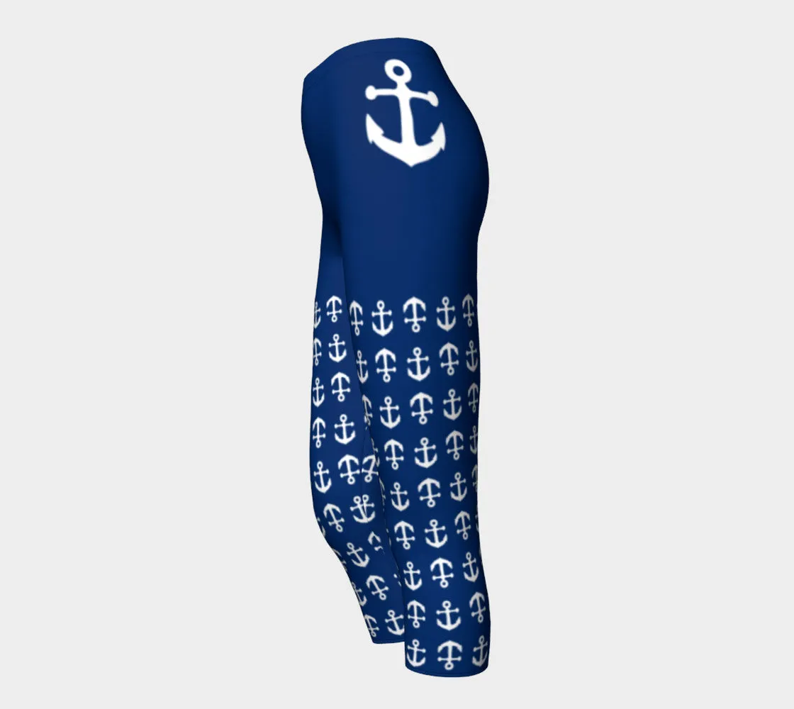 Anchor Legs and Hip Adult Capris - White on Navy
