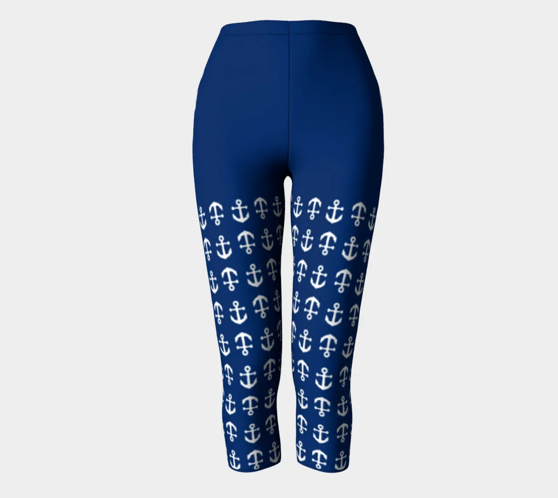 Anchor Legs and Hip Adult Capris - White on Navy