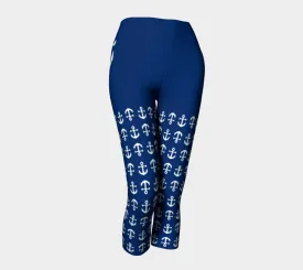 Anchor Legs and Hip Adult Capris - White on Navy