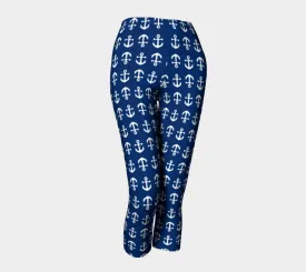 Anchor Toss Adult Capris - White on Navy