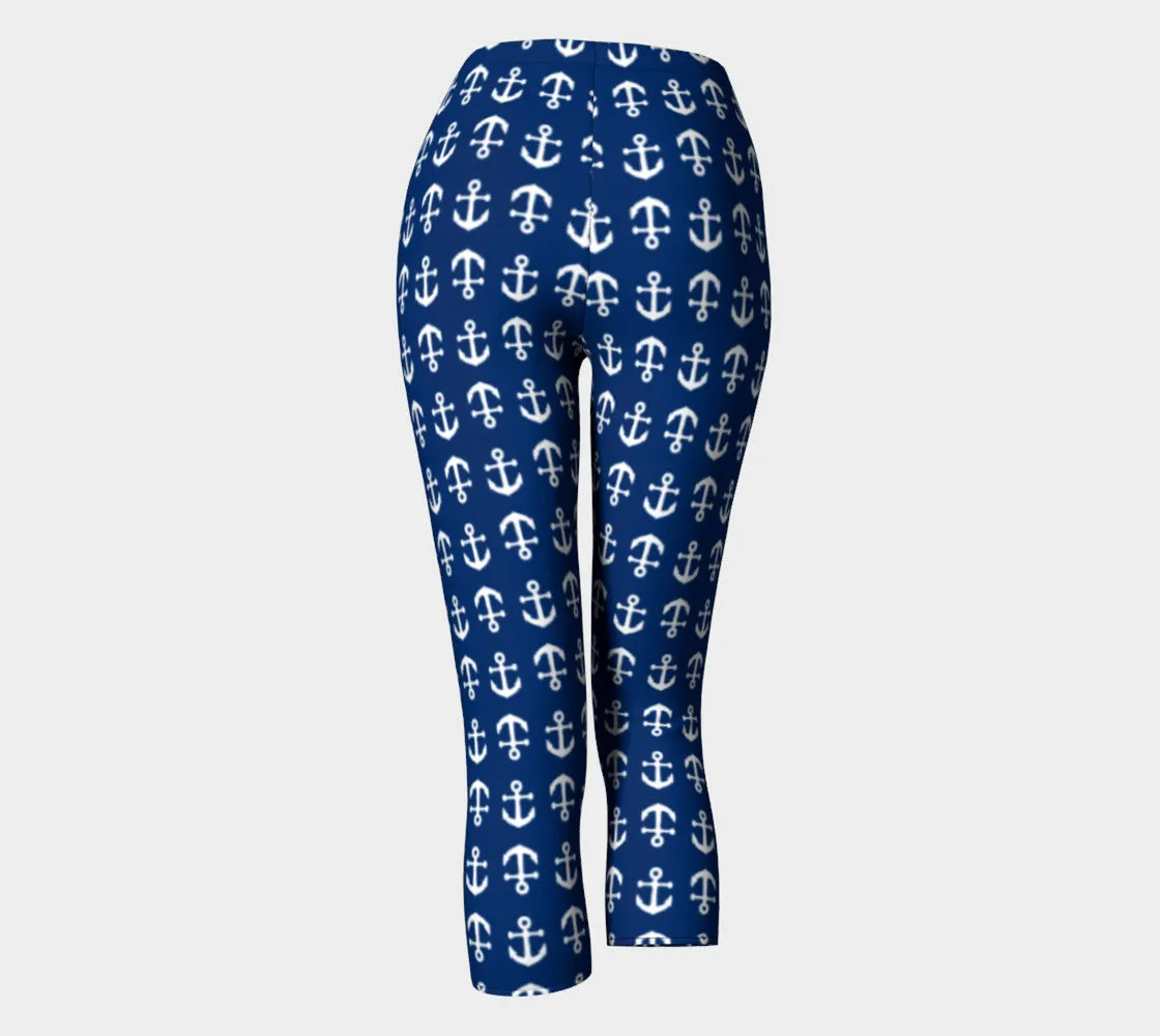 Anchor Toss Adult Capris - White on Navy