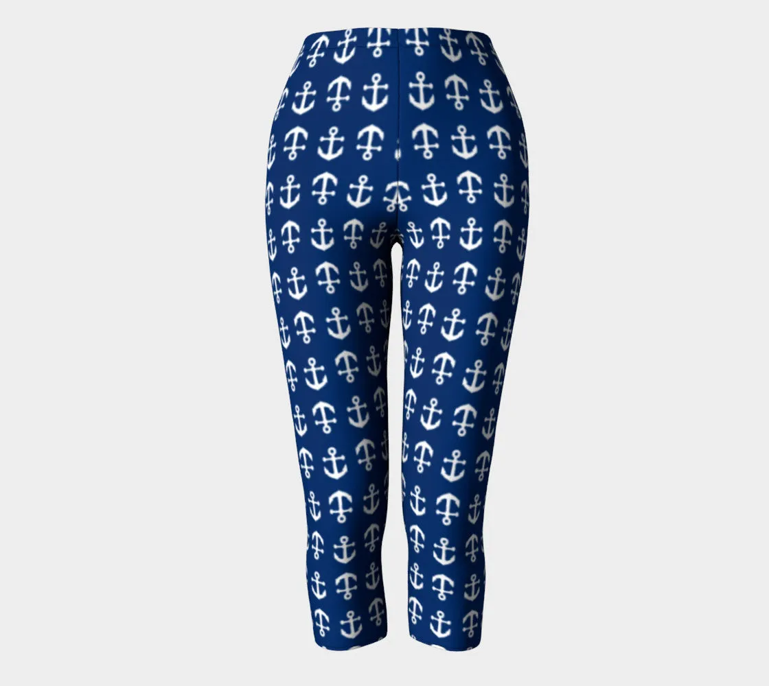 Anchor Toss Adult Capris - White on Navy