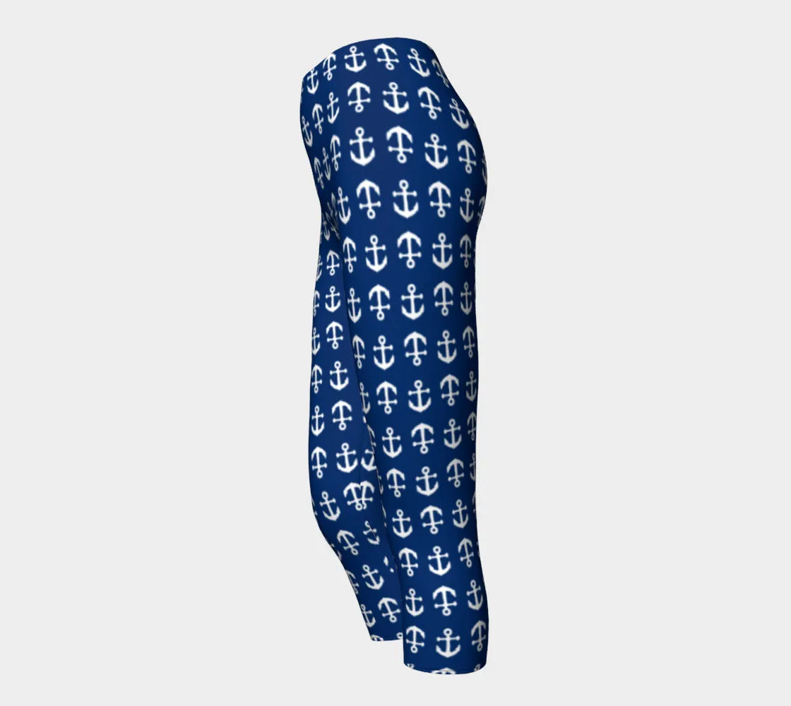 Anchor Toss Adult Capris - White on Navy