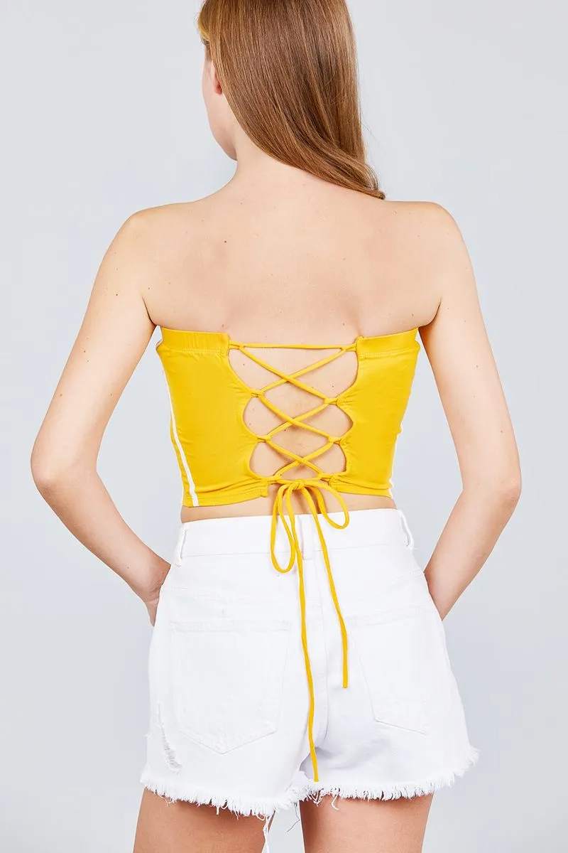 Back Open W/cross Strap Contrast Side Stripe Tue Top