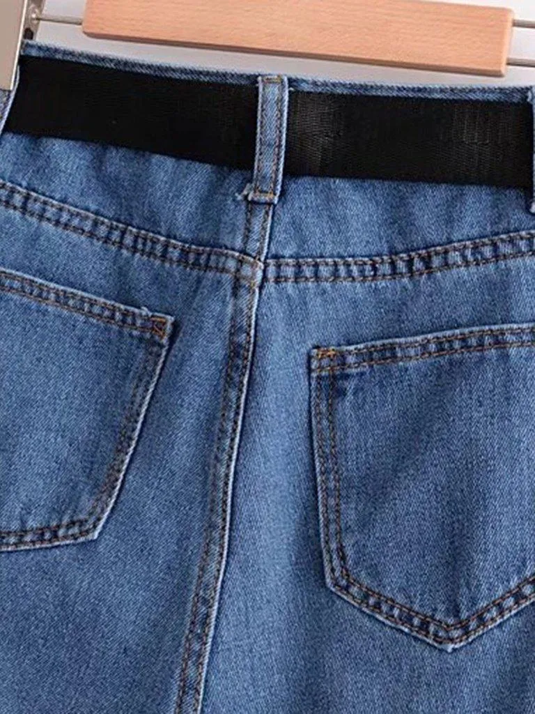 Belted Rolled Hem Denim Shorts