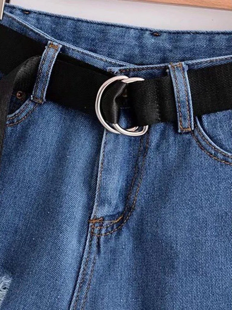 Belted Rolled Hem Denim Shorts