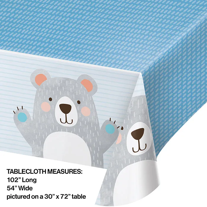 Birthday Bear Plastic Tablecover All Over Print, 54" X 102"