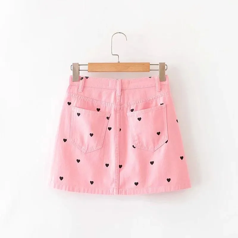Black Skirt With Pink Hearts