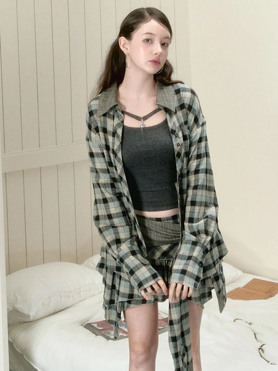Blue & Black Checkered Mini Skirt