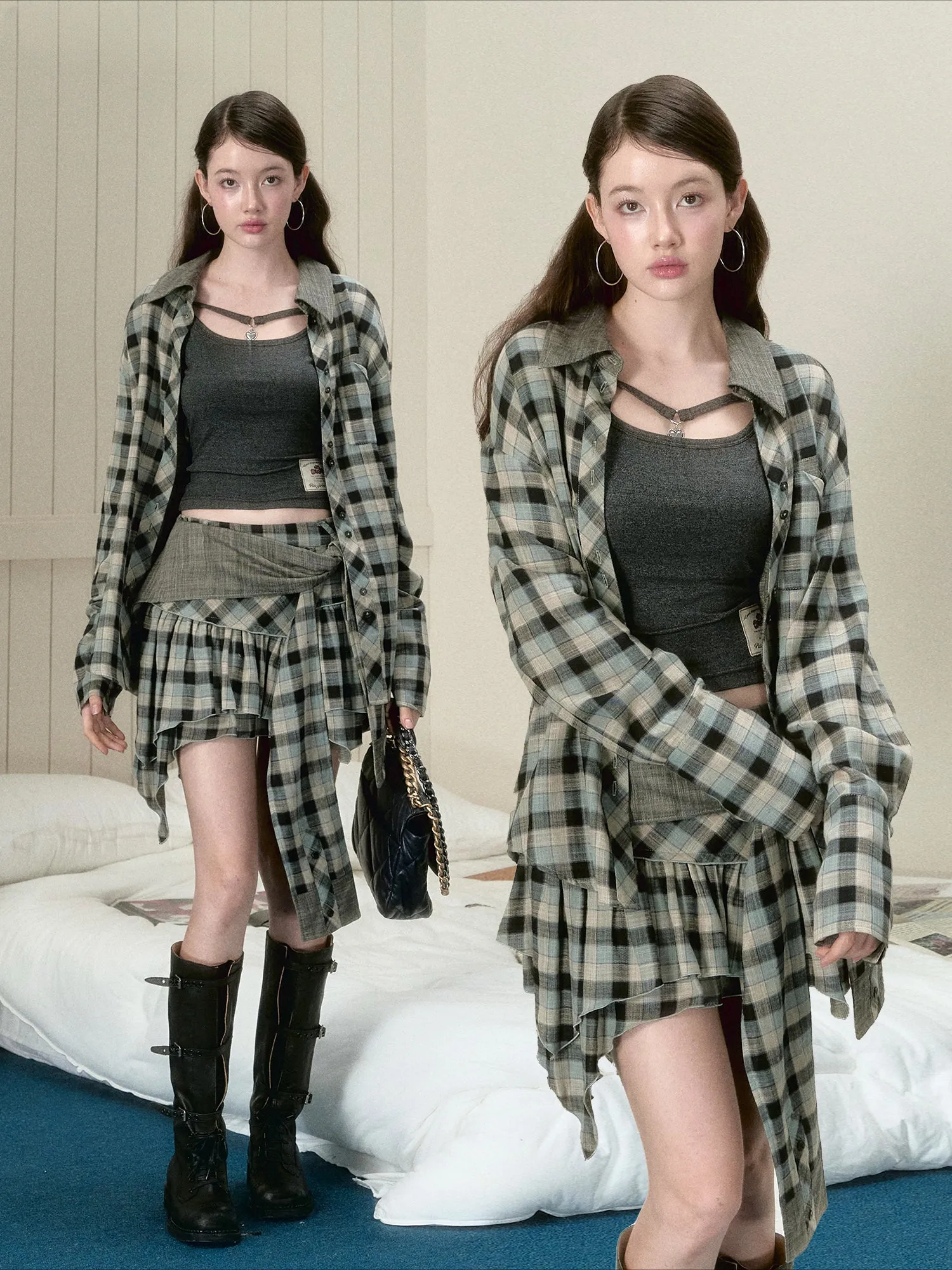 Blue & Black Checkered Mini Skirt