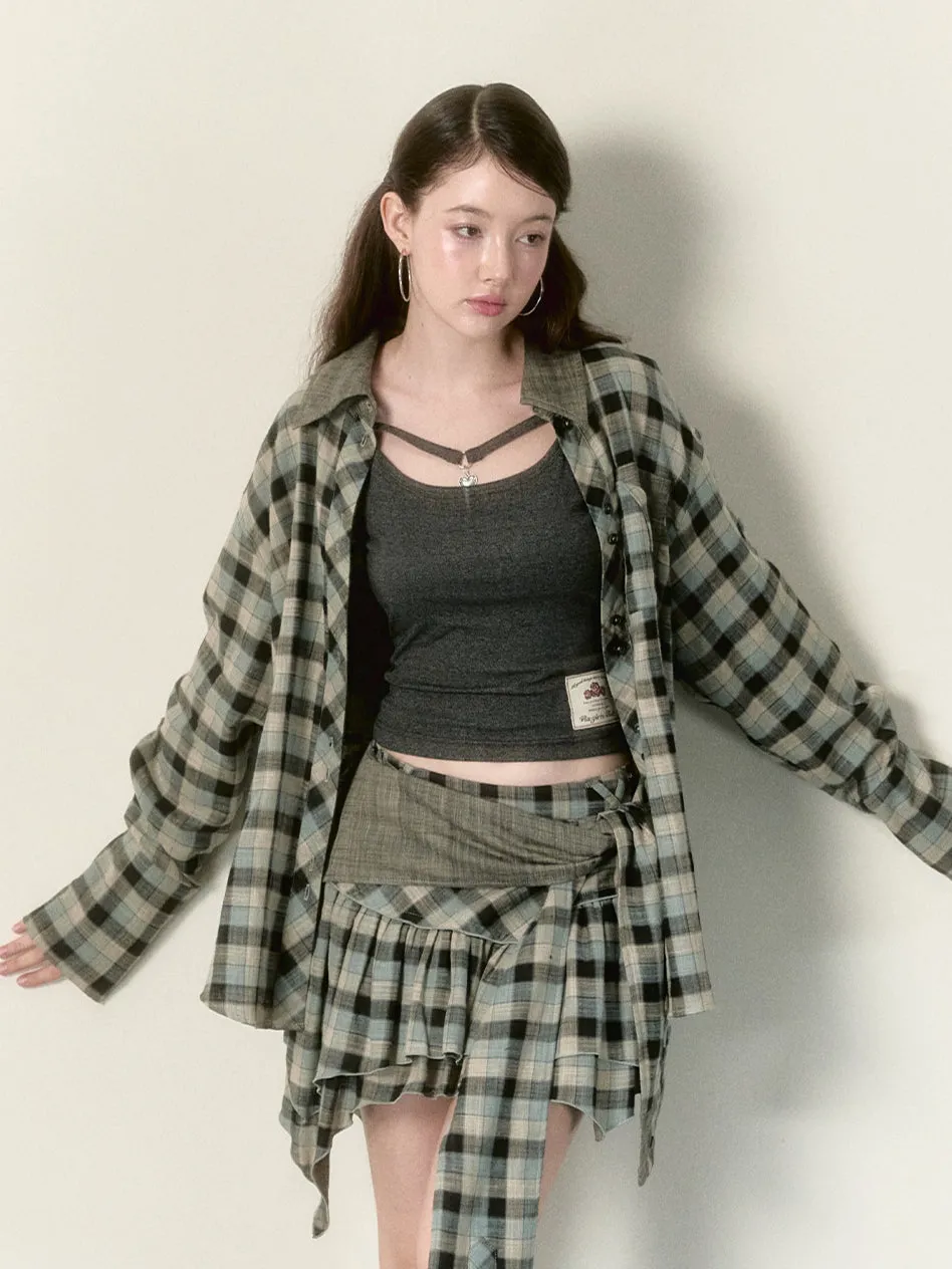 Blue & Black Checkered Mini Skirt