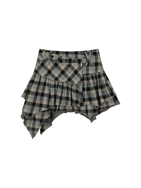 Blue & Black Checkered Mini Skirt