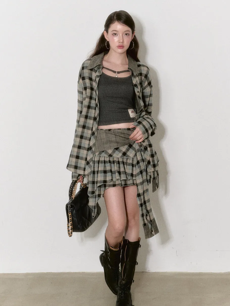Blue & Black Checkered Mini Skirt