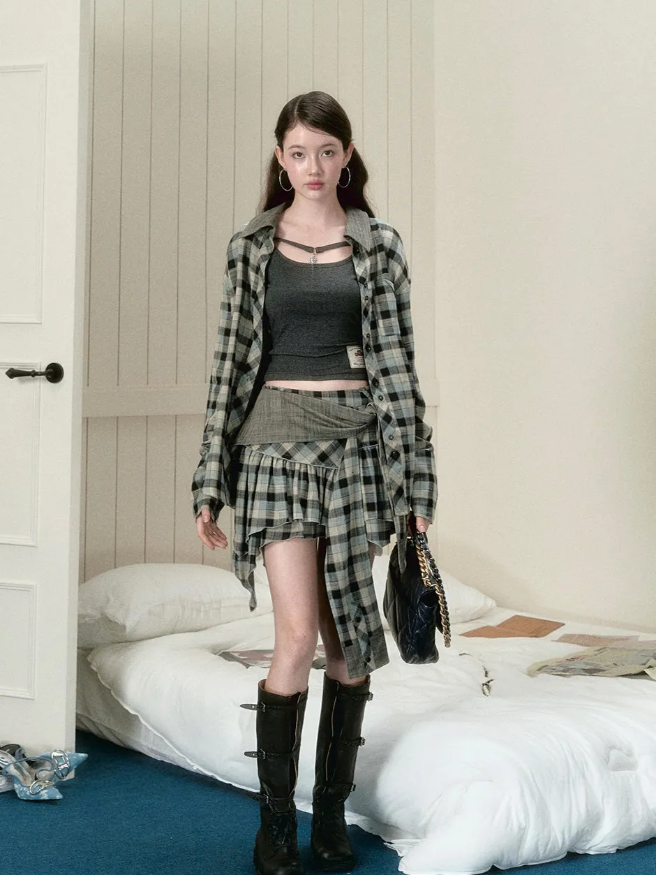 Blue & Black Checkered Mini Skirt