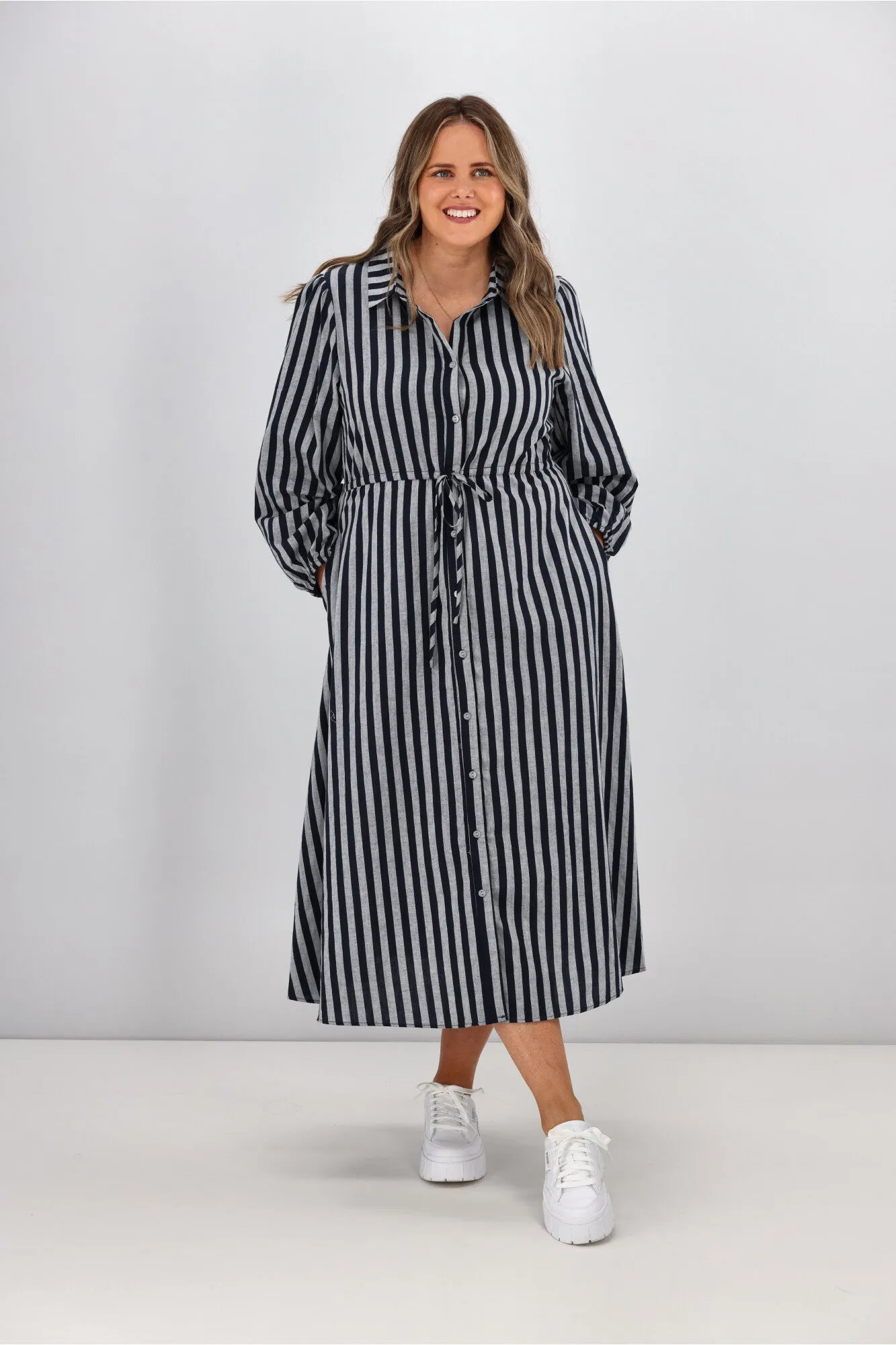 Boho Australia Alys Midi Dress Navy Stripe