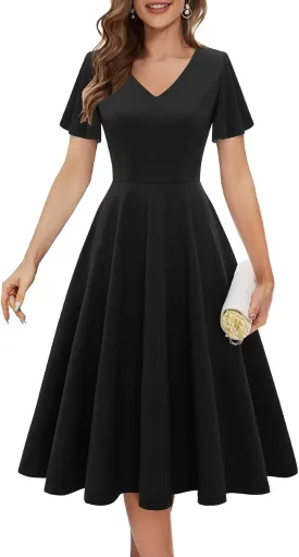 Bridesmay Wedding Guest Cocktail Dress 2025 Short Sleeve Modest A-Line Semi Formal Party Dress for Women