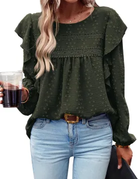 BTFBM Long Sleeve Swiss Dot Blouses for Women Dressy Casual Spring Fall Crewneck Boho Western Shirts Business Work Tops