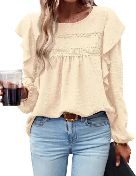 BTFBM Long Sleeve Swiss Dot Blouses for Women Dressy Casual Spring Fall Crewneck Boho Western Shirts Business Work Tops