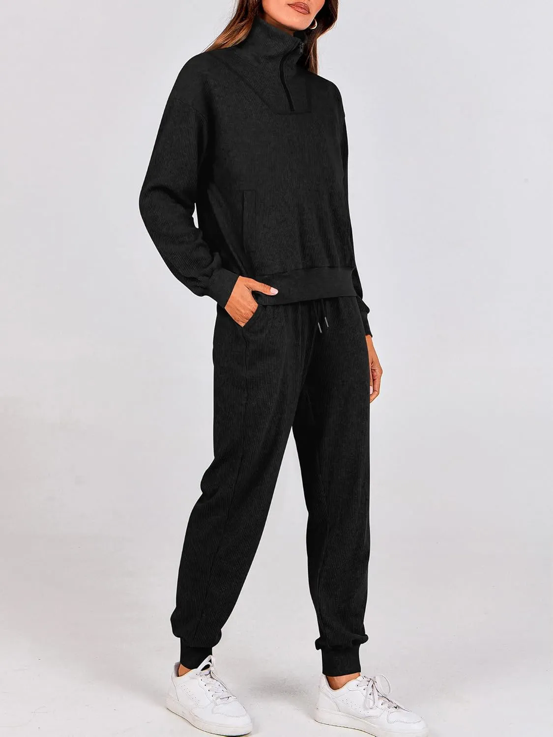BTFBM Women's 2 Piece Tracksuit Fall Outfits 2025 Long Sleeve Half Zip Sweatshirt Sweatpants Lounge Set Sweatsuits