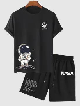 Cartoon Astronaut Pattern T Shirt And Shorts Set