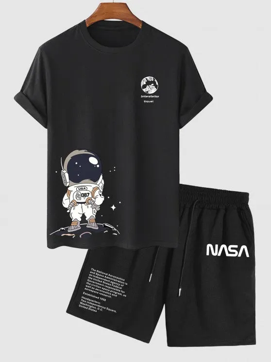 Cartoon Astronaut Pattern T Shirt And Shorts Set