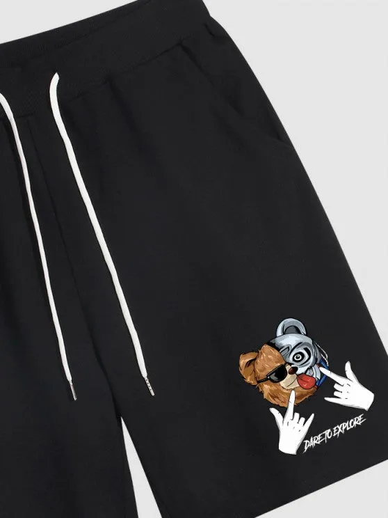 Cartoon Bear Pattern T Shirt And Shorts Set