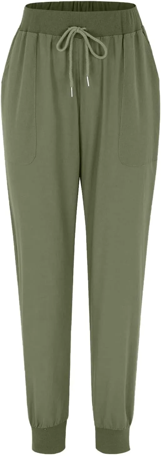 Ceboyel Women Summer Linen Pants Drawstring Beach Pants Lightweight High Waist Baggy Trouser Boho Ladies Clothes with Pockets