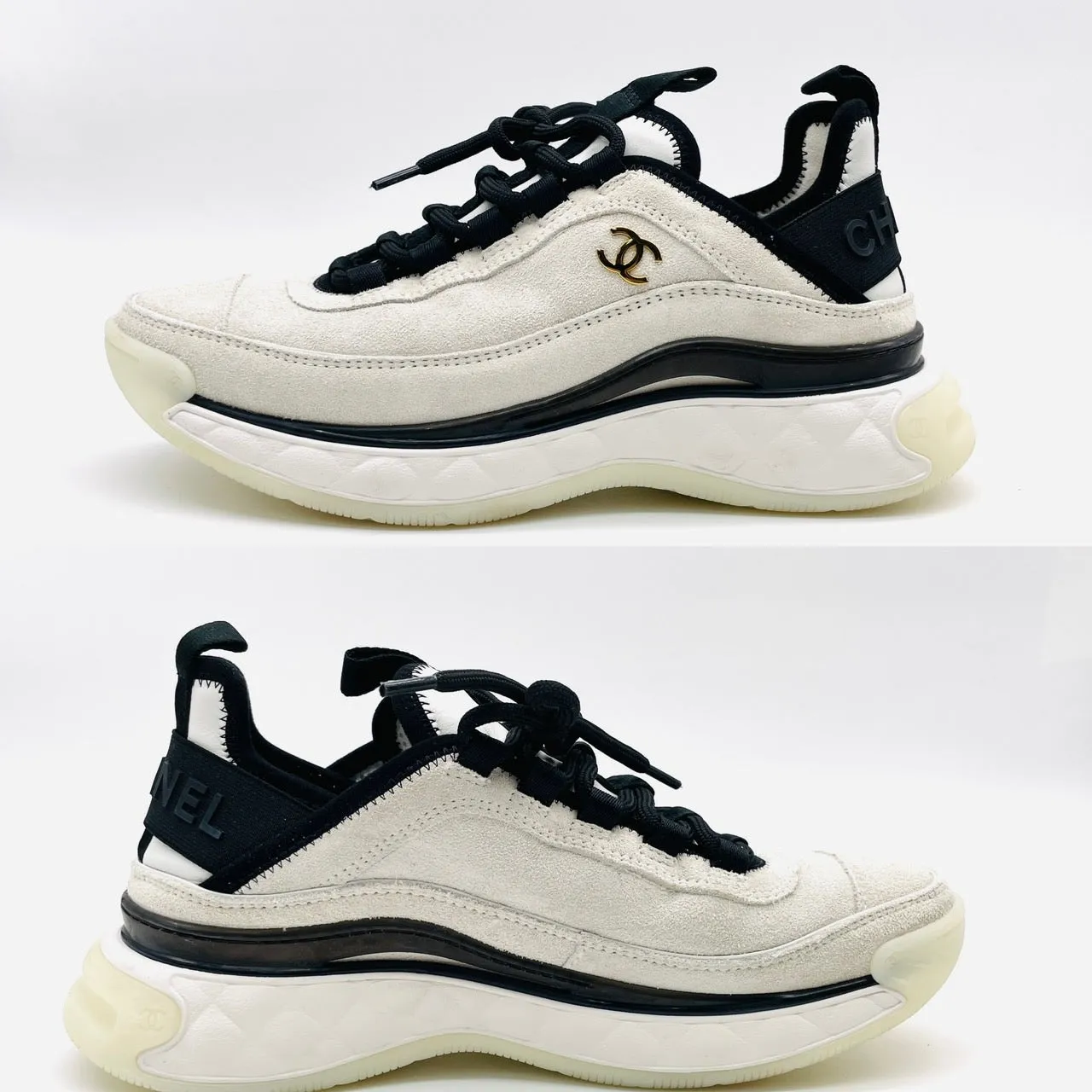 CHANEL Sneakers G45331 White Black Suede