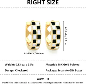 Checkered Earring For Women, Dainty Circle Checker Hoop Earrings, 18K Gold Plated Filled Enamel Checker Hoop Round Earrings, Hypoallergenic Fashion Trendy Jewelry Gifts