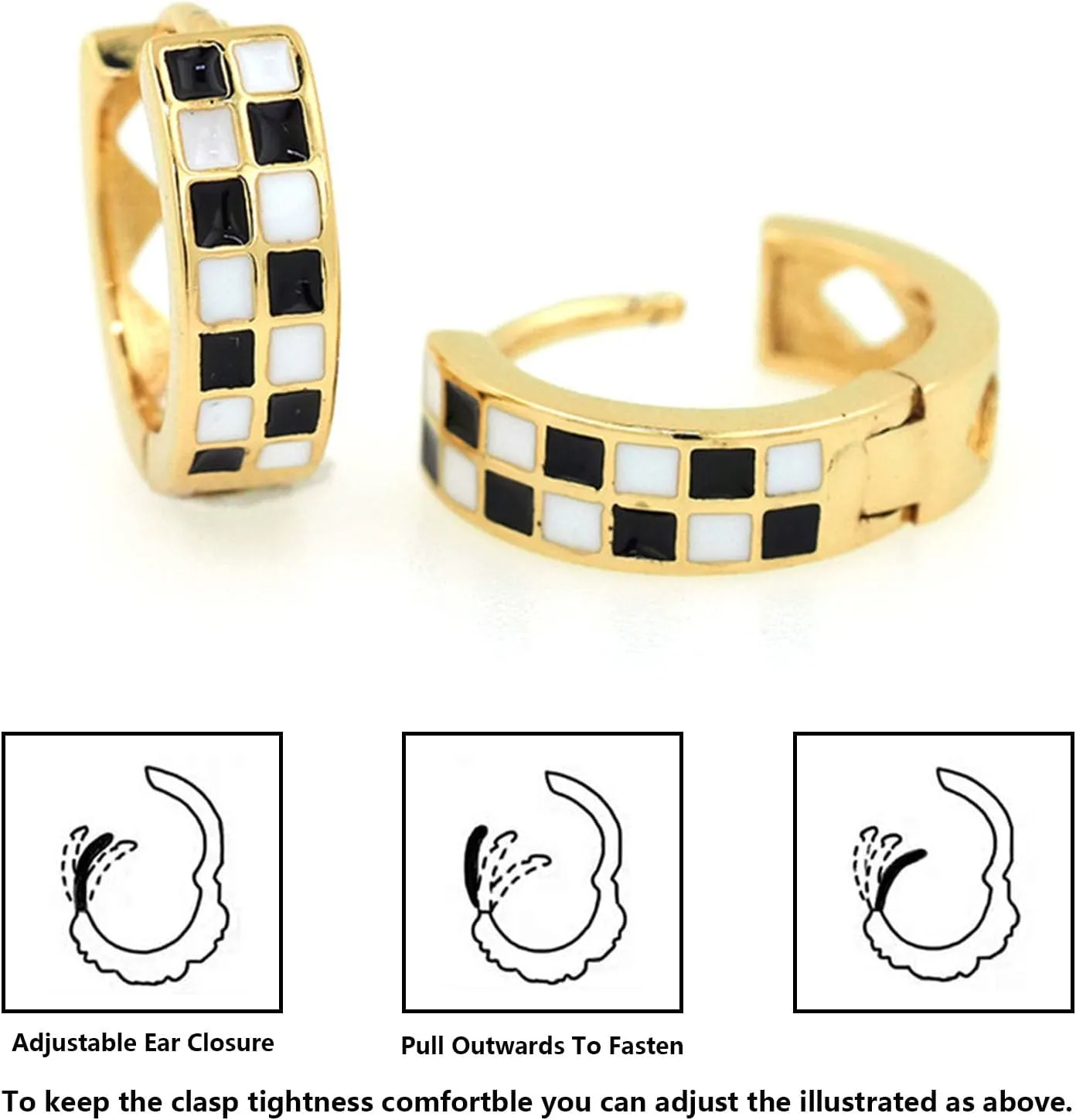 Checkered Earring For Women, Dainty Circle Checker Hoop Earrings, 18K Gold Plated Filled Enamel Checker Hoop Round Earrings, Hypoallergenic Fashion Trendy Jewelry Gifts