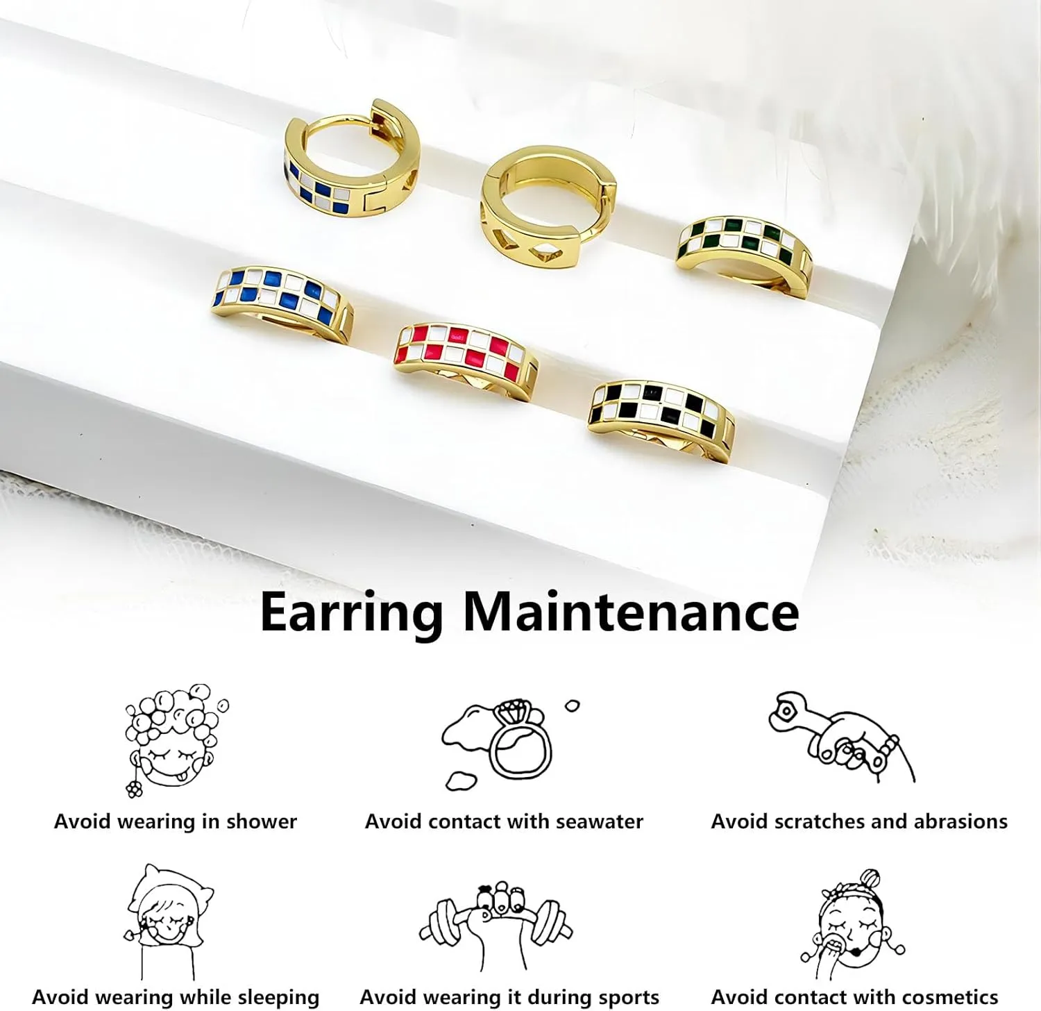 Checkered Earring For Women, Dainty Circle Checker Hoop Earrings, 18K Gold Plated Filled Enamel Checker Hoop Round Earrings, Hypoallergenic Fashion Trendy Jewelry Gifts