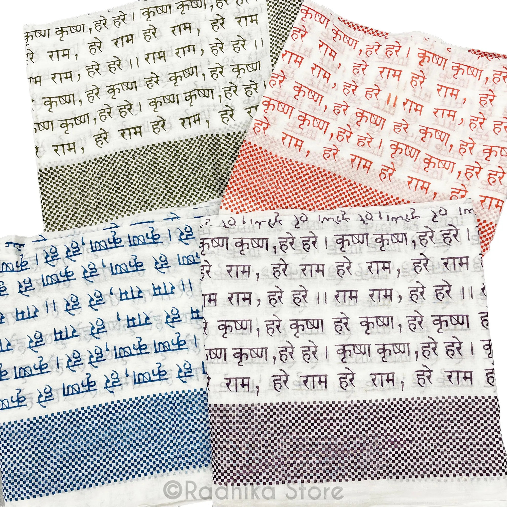 Checkered Pin Dot-Blue  -  Maha Mantra Chadar - With Vrindavan Cows