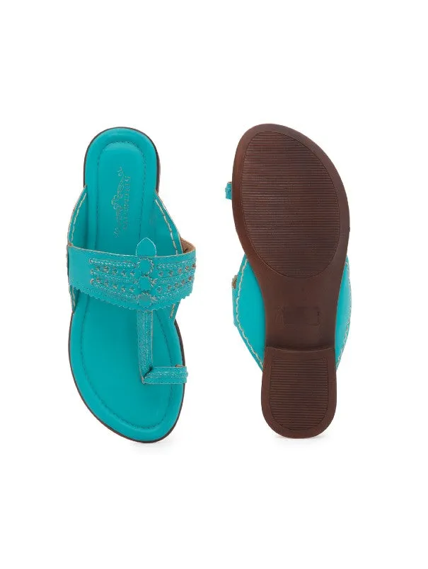Classic Kolhas - Turqouise Blue Handcrafted Traditional Kolhapuri Flats