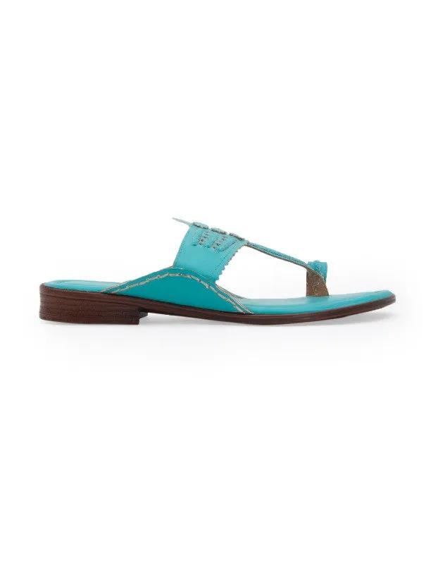Classic Kolhas - Turqouise Blue Handcrafted Traditional Kolhapuri Flats