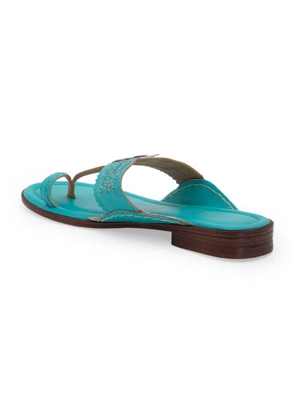 Classic Kolhas - Turqouise Blue Handcrafted Traditional Kolhapuri Flats